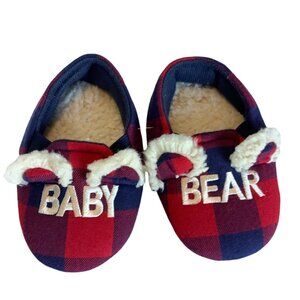 Dearfoams Baby Bear Plaid Memory Foam Slippers For Toddlers Size 5/6 NEW NWT